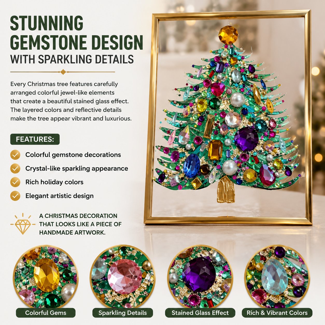 🎄 Gemstone Christmas Tree Stained Glass Art — Bring Magical Christmas Sparkle Into Your Home ✨
