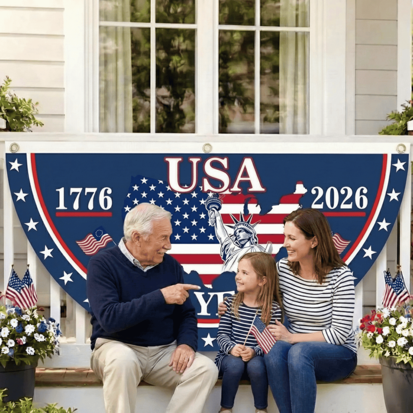 🎆 USA 250th Anniversary Half Fan Flag 1776–2026 Patriotic Bunting Banner