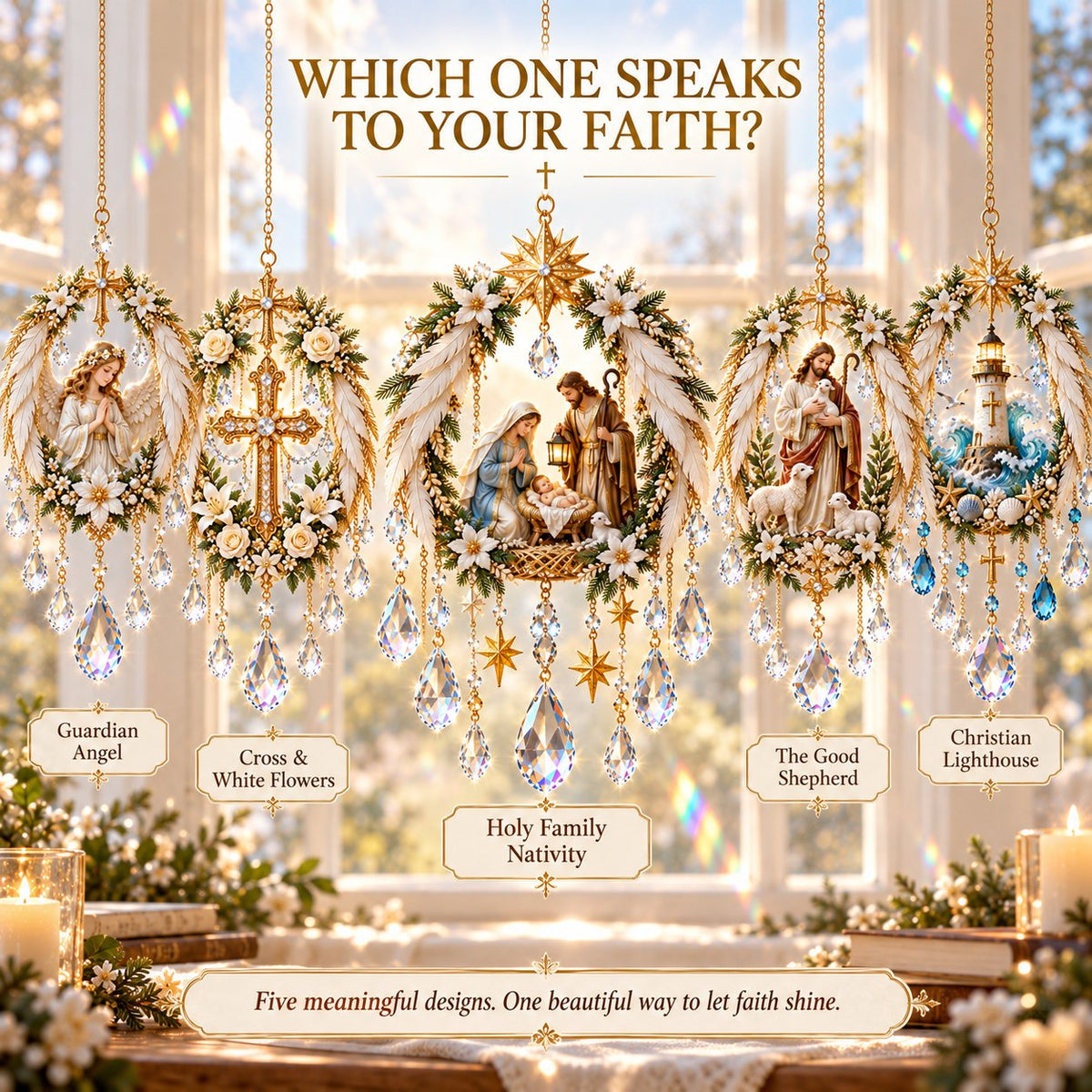 ✝️ Faith & Light Crystal Suncatcher – 5 Christian Window Designs ✨