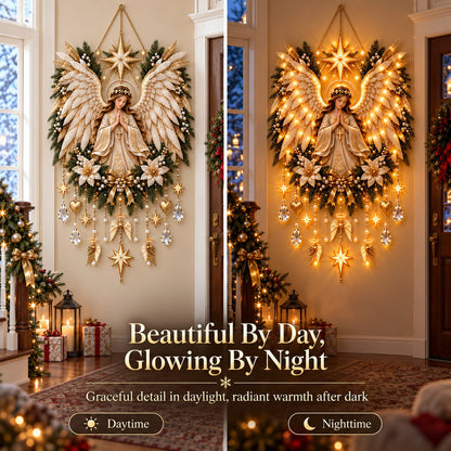 ✨👼 Illuminated Praying Angel Christmas Wreath – A Heavenly Holiday Welcome 🎄🙏