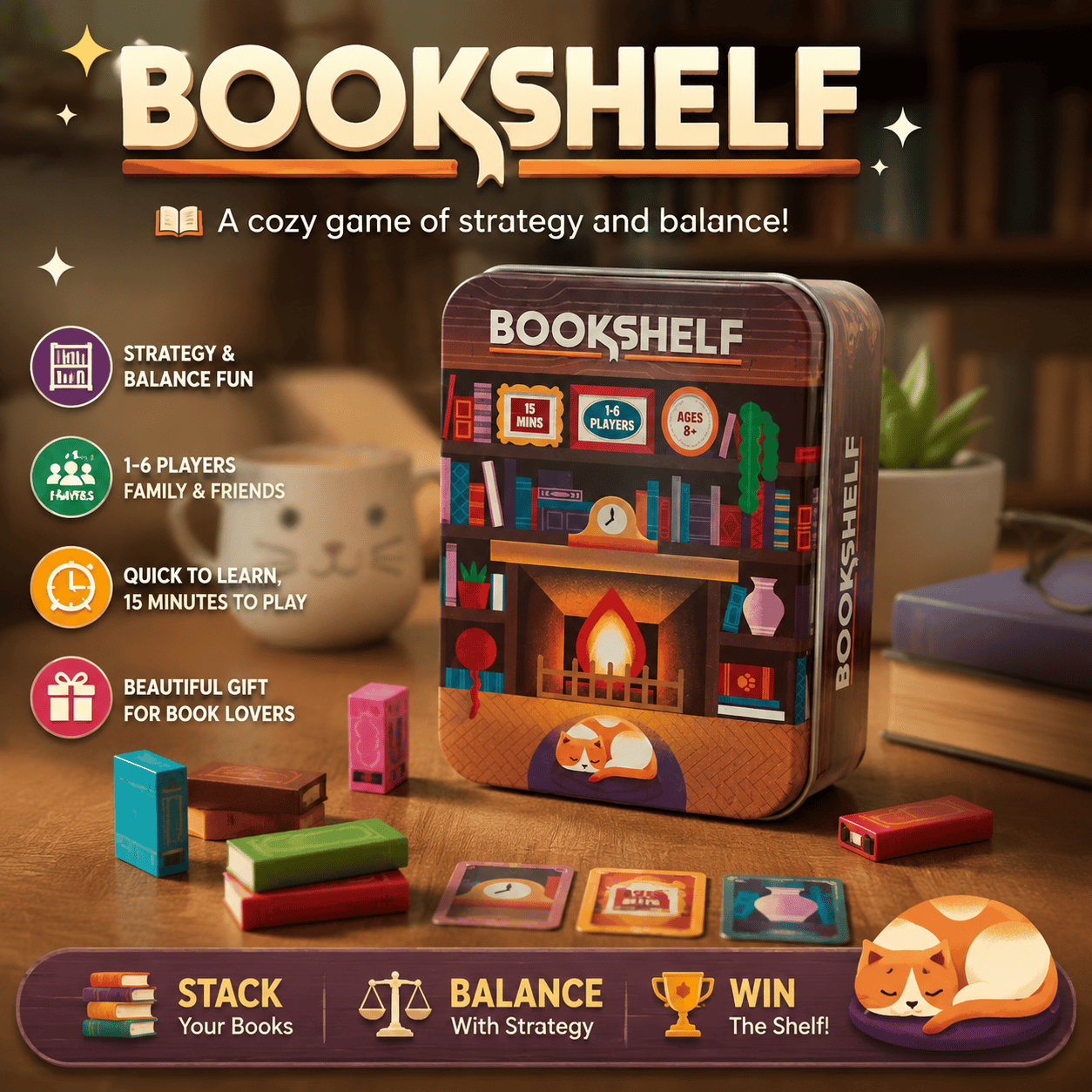 📚🎲Bookshelf Balance Stacking Game in Travel Tin