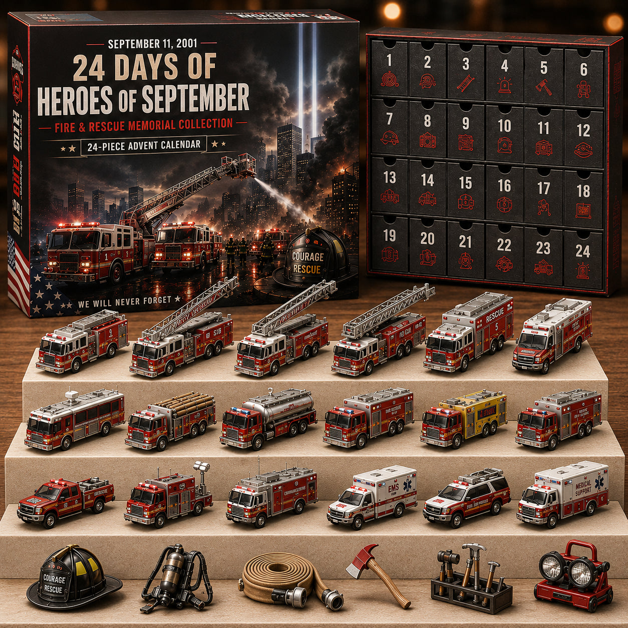 🔥Never Forget – 24-Piece Firefighter & First Responder Memorial Collection