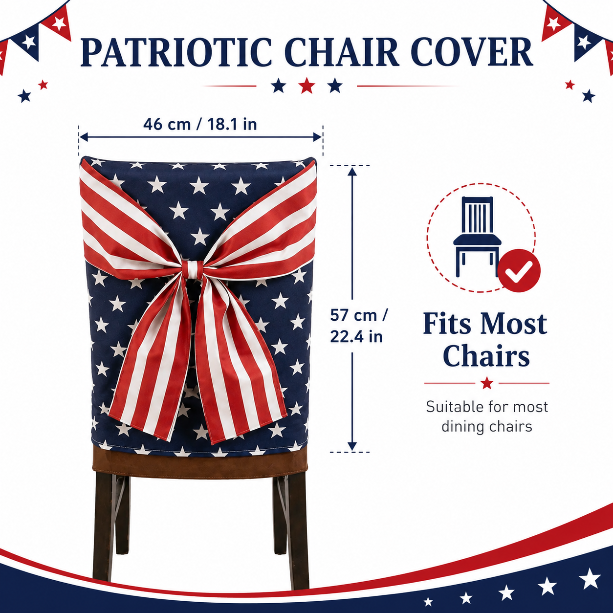 🎆 American Flag Chair Covers with Patriotic Bow for Independence Day Decor