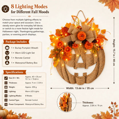 🔥LAST DAY 49% OFF🎃✨Rustic Lighted Burlap Pumpkin Wreath
