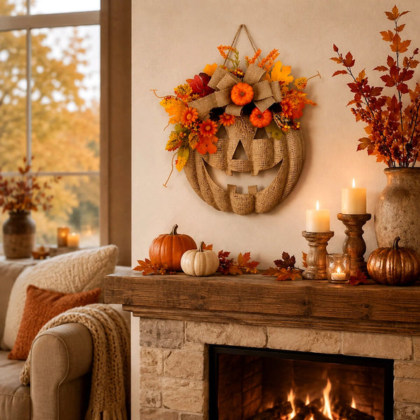 🔥LAST DAY 49% OFF🎃✨Rustic Lighted Burlap Pumpkin Wreath