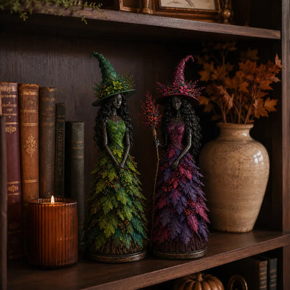 🍂🍁 Mystical Autumn Witch Statue for Fall & Halloween Decor