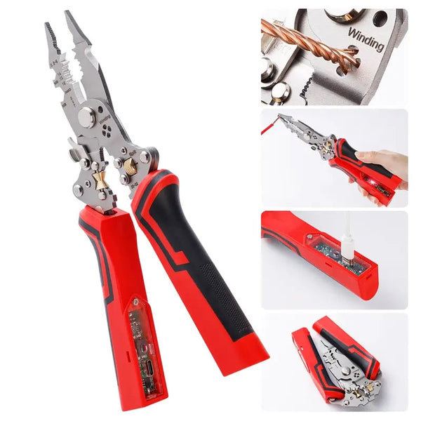 ❤️16 in 1 Wire Stripper Twister for Cutting and Pulling Wires,Cable Scissors,Voltage Tester Pliers, 12V to 250V Live,Null,Hot Wire Judgment AC DC, Audible and Flashing LED Alarms