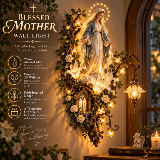 🙏✨ Blessed Mother Wall Light – A Warm Glow of Faith & Grace
