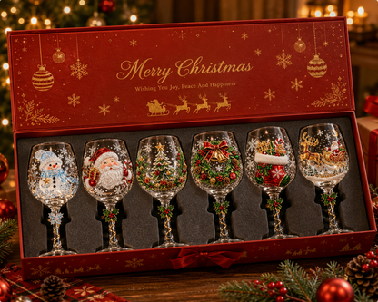 🔥Christmas Early Bird Sale🎁Christmas 3D Wine Glass Collection – Festive Holiday Gift Box Set✨
