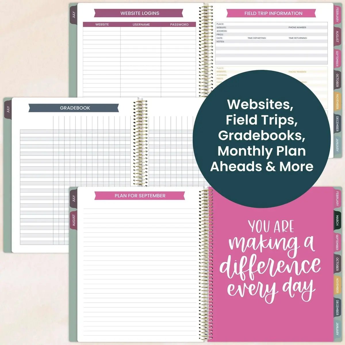 📚🧑‍🏫Teacher Appreciation Gift 2026-27 Dated Planner 13 Month Classroom Organizer