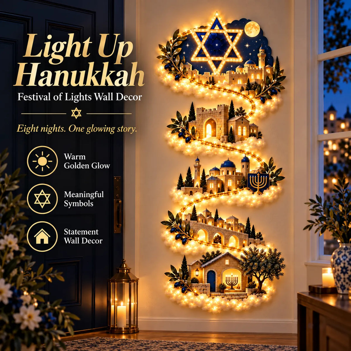 🕎 Eight Nights Aglow | Hanukkah Wall Light Collection ✨