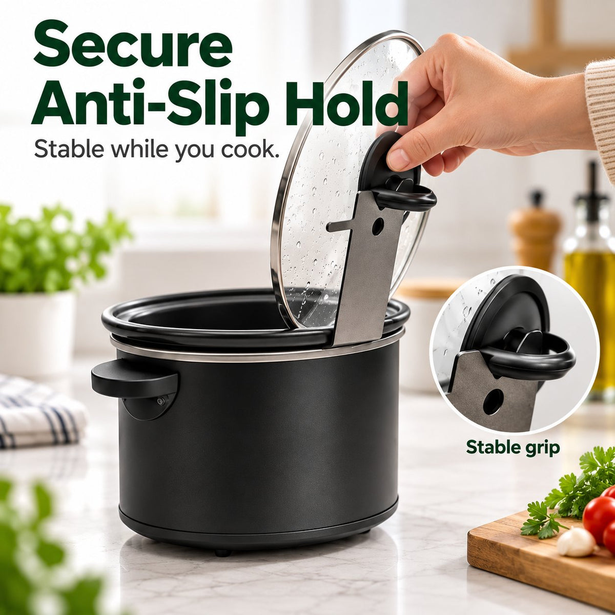 🍲 Hands-Free Cooker Lid Holder – No-Mess Countertop Organizer