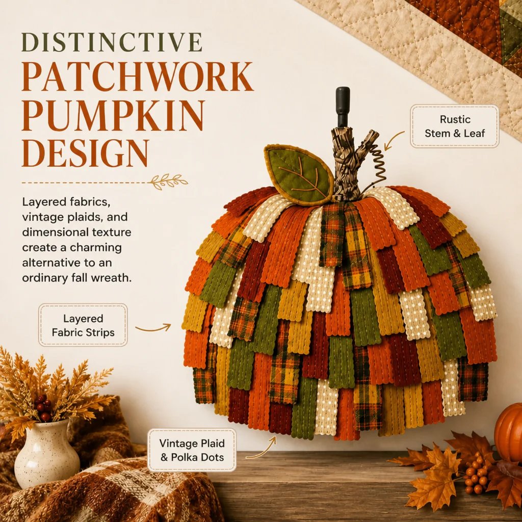 🎃Handmade Patchwork Pumpkin Door Hanger for Fall & Thanksgiving Decor🍂
