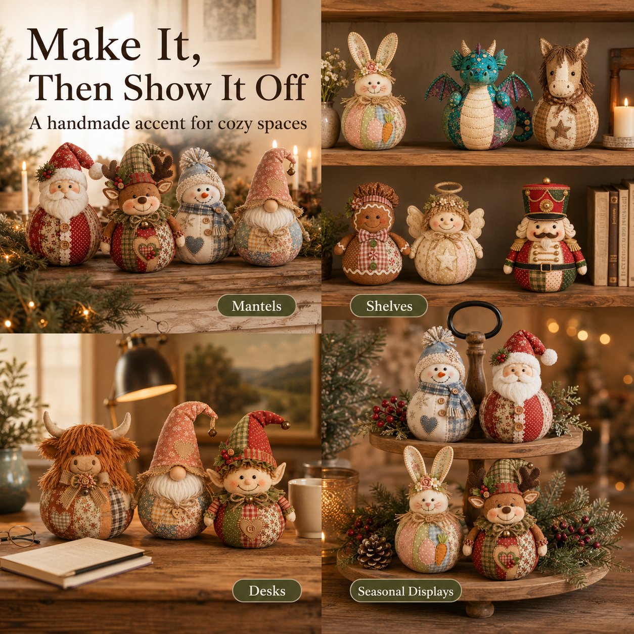 DIY Patchwork Christmas Character Doll Kit – Handmade Holiday Fabric Craft Decoration