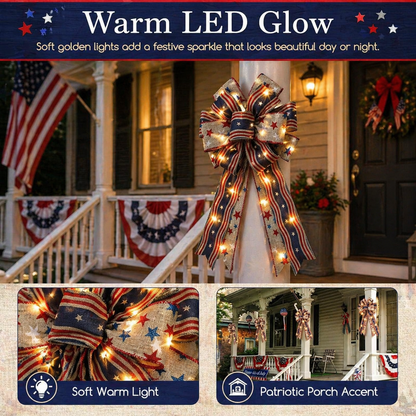 🔥 Buy 1 Get 1 Free🇺🇸 Patriotic Burlap Bow Rustic American Flag Wreath Decor