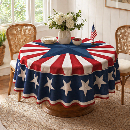🇺🇸 Patriotic Round Tablecloth Outdoor Picnic Party Decor