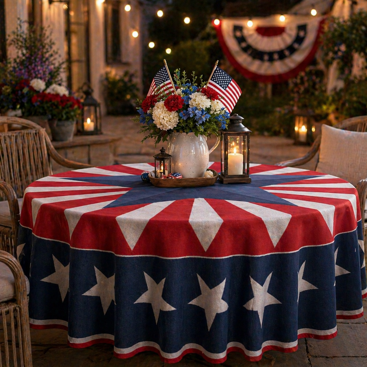 🇺🇸 Patriotic Round Tablecloth Outdoor Picnic Party Decor
