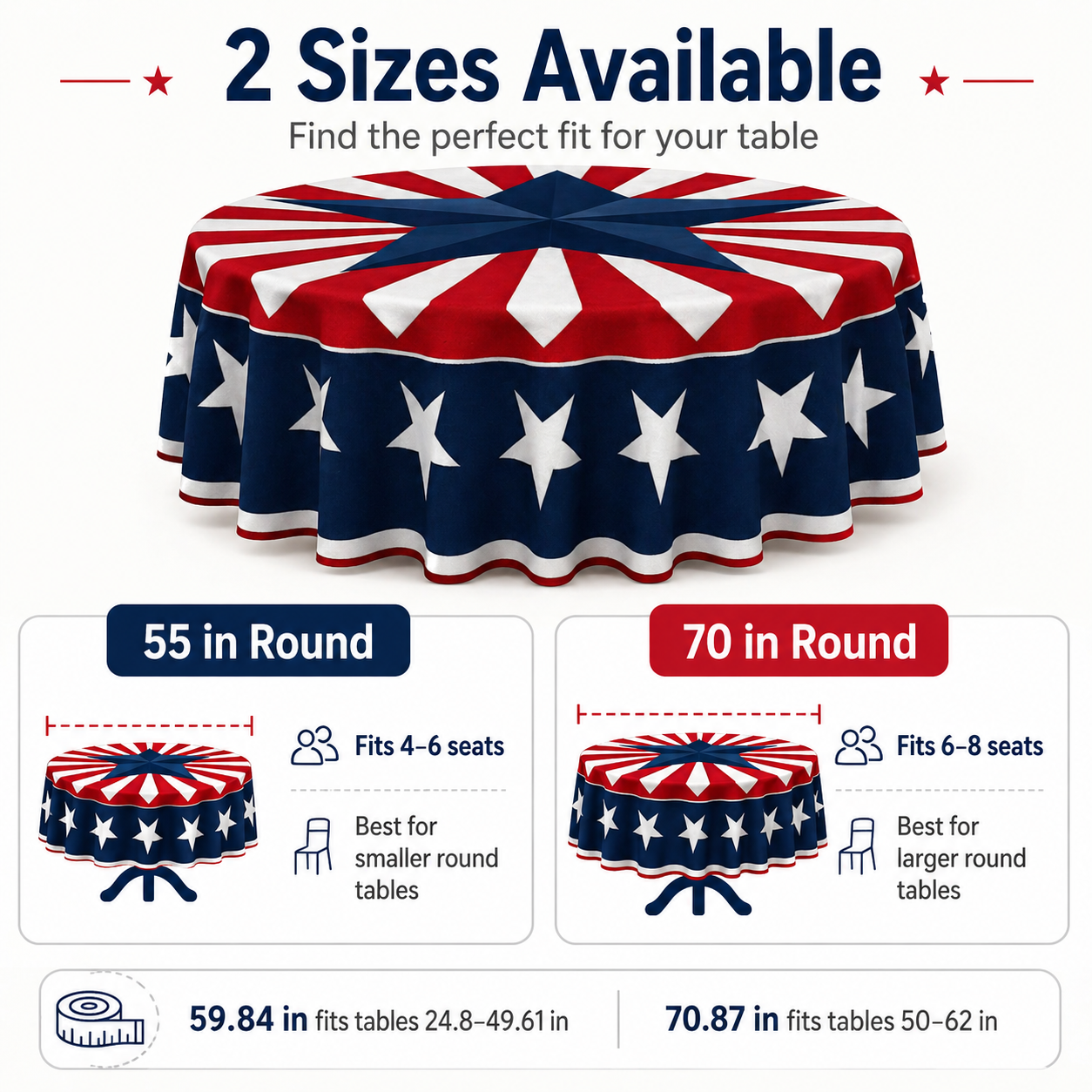 🇺🇸 Patriotic Round Tablecloth Outdoor Picnic Party Decor