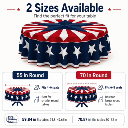🇺🇸 Patriotic Round Tablecloth Outdoor Picnic Party Decor