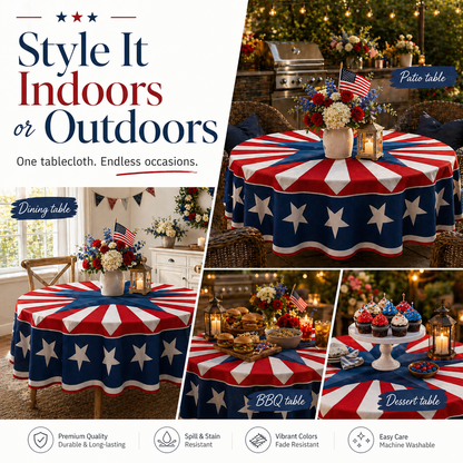 🇺🇸 Patriotic Round Tablecloth Outdoor Picnic Party Decor