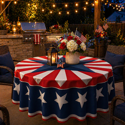 🇺🇸 Patriotic Round Tablecloth Outdoor Picnic Party Decor