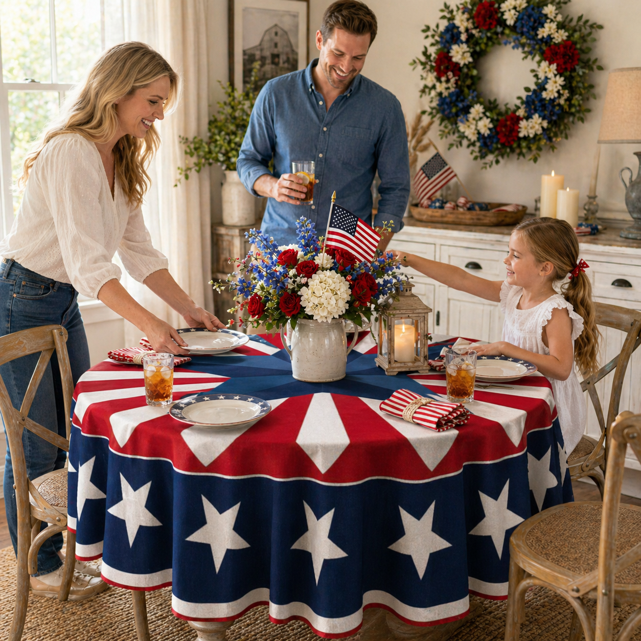 🇺🇸 Patriotic Round Tablecloth Outdoor Picnic Party Decor
