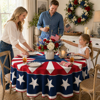 🇺🇸 Patriotic Round Tablecloth Outdoor Picnic Party Decor