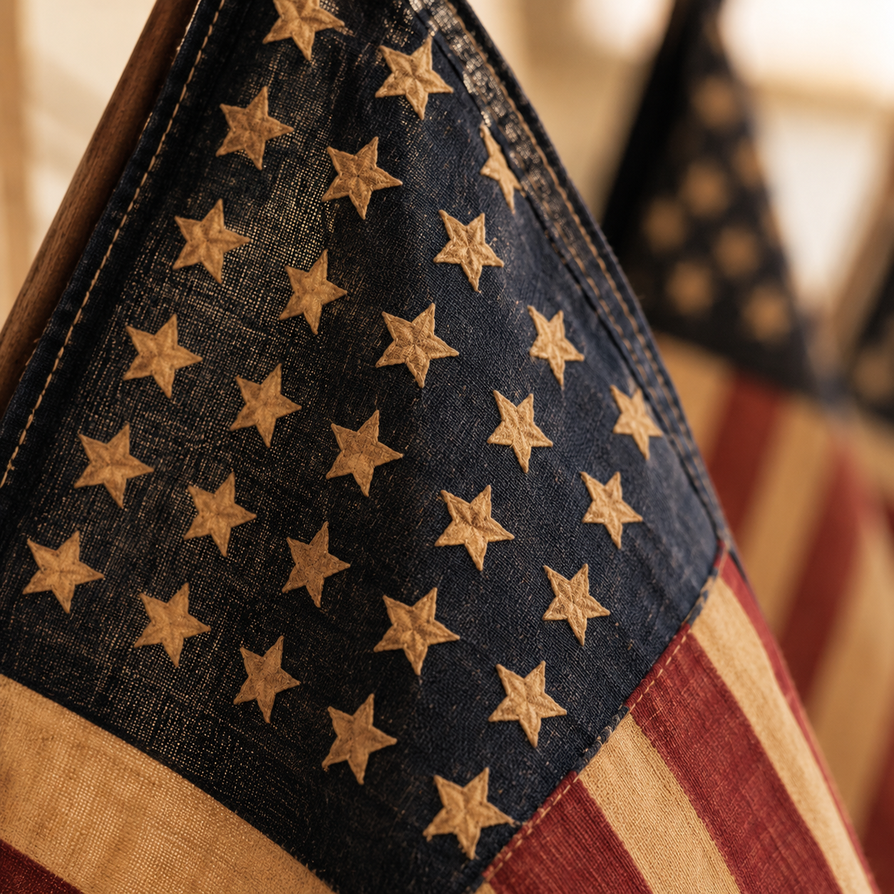Vintage Tea-Stained American Flag Cast Iron Wall Holder | 5 Flags Rustic Farmhouse Wall Decor