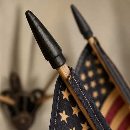 Vintage Tea-Stained American Flag Cast Iron Wall Holder | 5 Flags Rustic Farmhouse Wall Decor