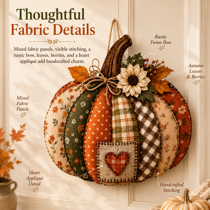 🍂🎃 Vintage Patchwork Lighted Pumpkin Door Hanger – Cozy Fall Front Door Decor