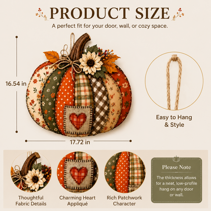 🍂🎃 Vintage Patchwork Lighted Pumpkin Door Hanger – Cozy Fall Front Door Decor