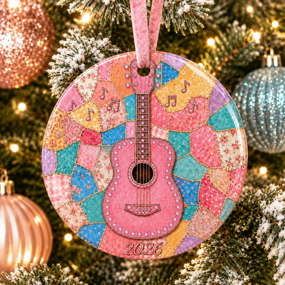 🎁🎸💗 Pink Guitar Memorial Heart Ornament - Forever in the Music