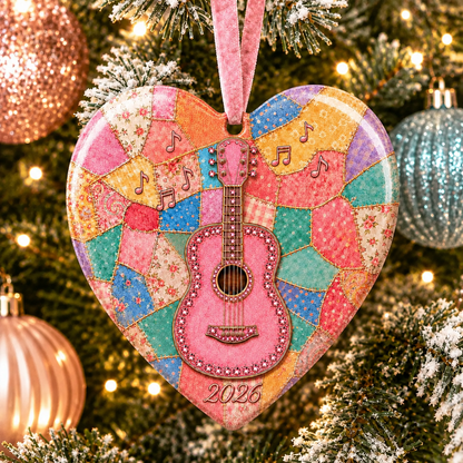 🎁🎸💗 Pink Guitar Memorial Heart Ornament - Forever in the Music