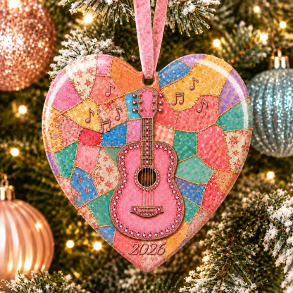 🎁🎸💗 Pink Guitar Memorial Heart Ornament - Forever in the Music