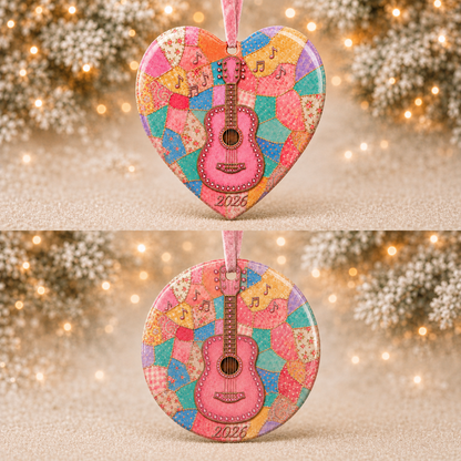 🎁🎸💗 Pink Guitar Memorial Heart Ornament - Forever in the Music