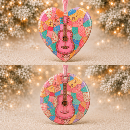 🎁🎸💗 Pink Guitar Memorial Heart Ornament - Forever in the Music