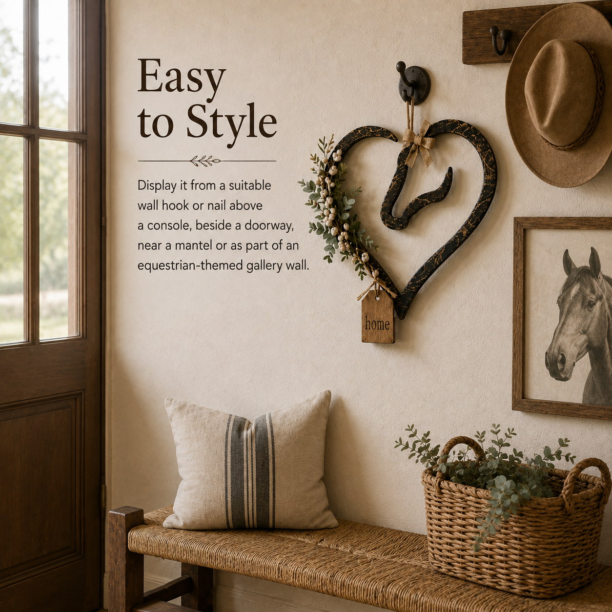 🐴🌿Equestrian Horse Heart Wall Decor with Greenery – Farmhouse Home Accent