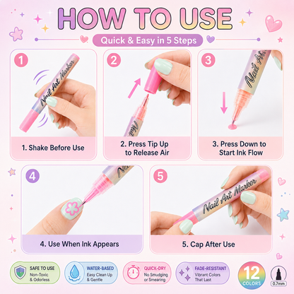 🔥 50K+ Sold!💅 Nail Art Pen Set – 12 Colors Ultra Fine DIY Manicure Drawing Tools ✨