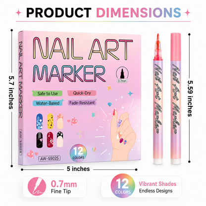 🔥 50K+ Sold!💅 Nail Art Pen Set – 12 Colors Ultra Fine DIY Manicure Drawing Tools ✨