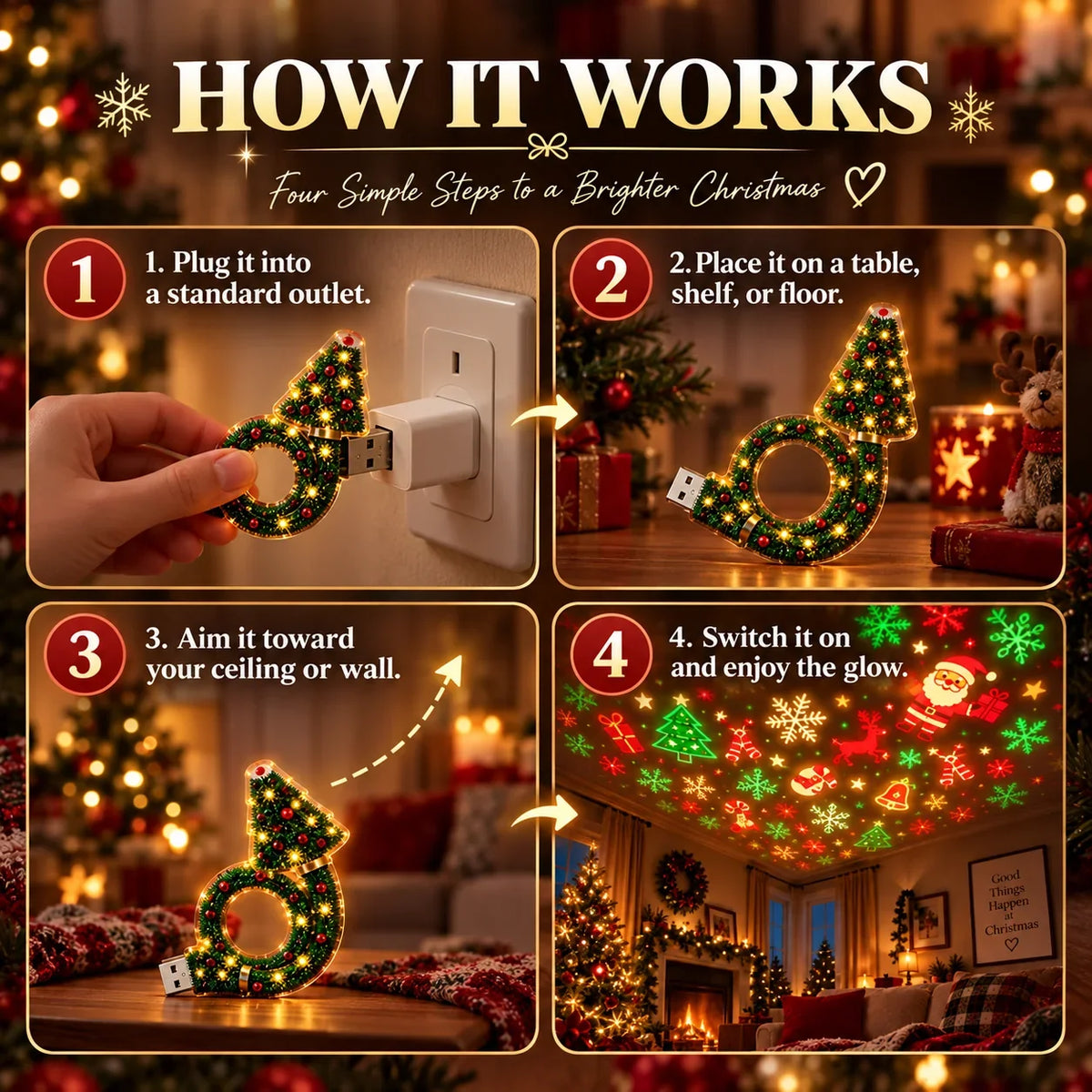 🎄 Starlit Christmas | 6 Magical Ceiling Projection Effects