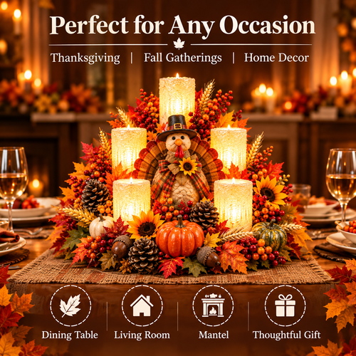 🍂🦃 Thanksgiving Turkey Candle Centerpiece – Lighted Fall Table Decor