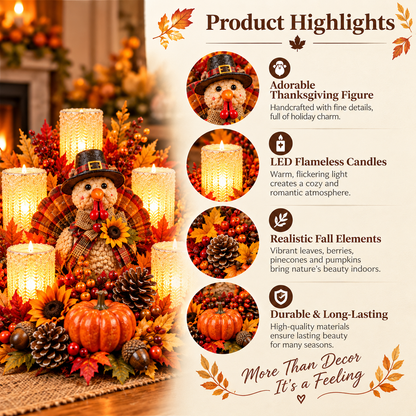 🍂🦃 Thanksgiving Turkey Candle Centerpiece – Lighted Fall Table Decor