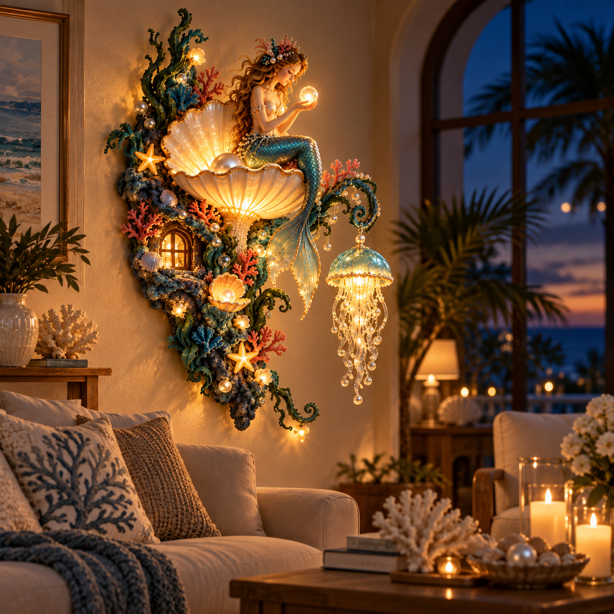 ✨ Mermaid Pearl Glow Wall Light | Ocean Inspired Coastal Decor 🧜‍♀️🐚