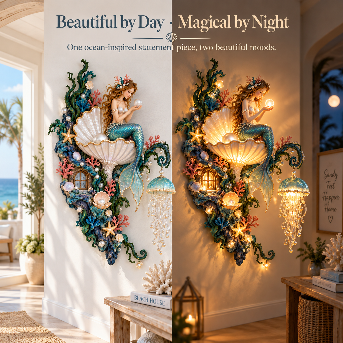 ✨ Mermaid Pearl Glow Wall Light | Ocean Inspired Coastal Decor 🧜‍♀️🐚