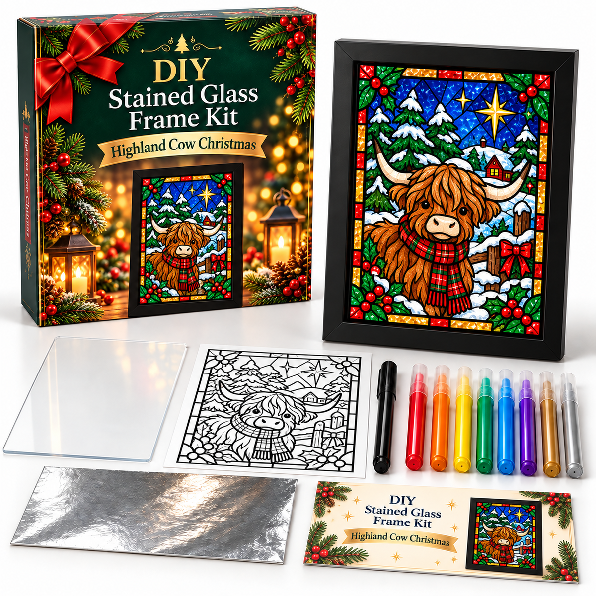🎄✨ DIY Christmas Stained Glass Frame Kit – Create Your Own Holiday Window Art