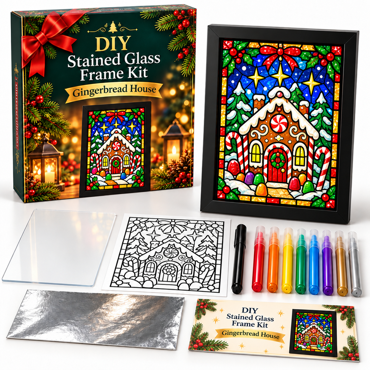 🎄✨ DIY Christmas Stained Glass Frame Kit – Create Your Own Holiday Window Art