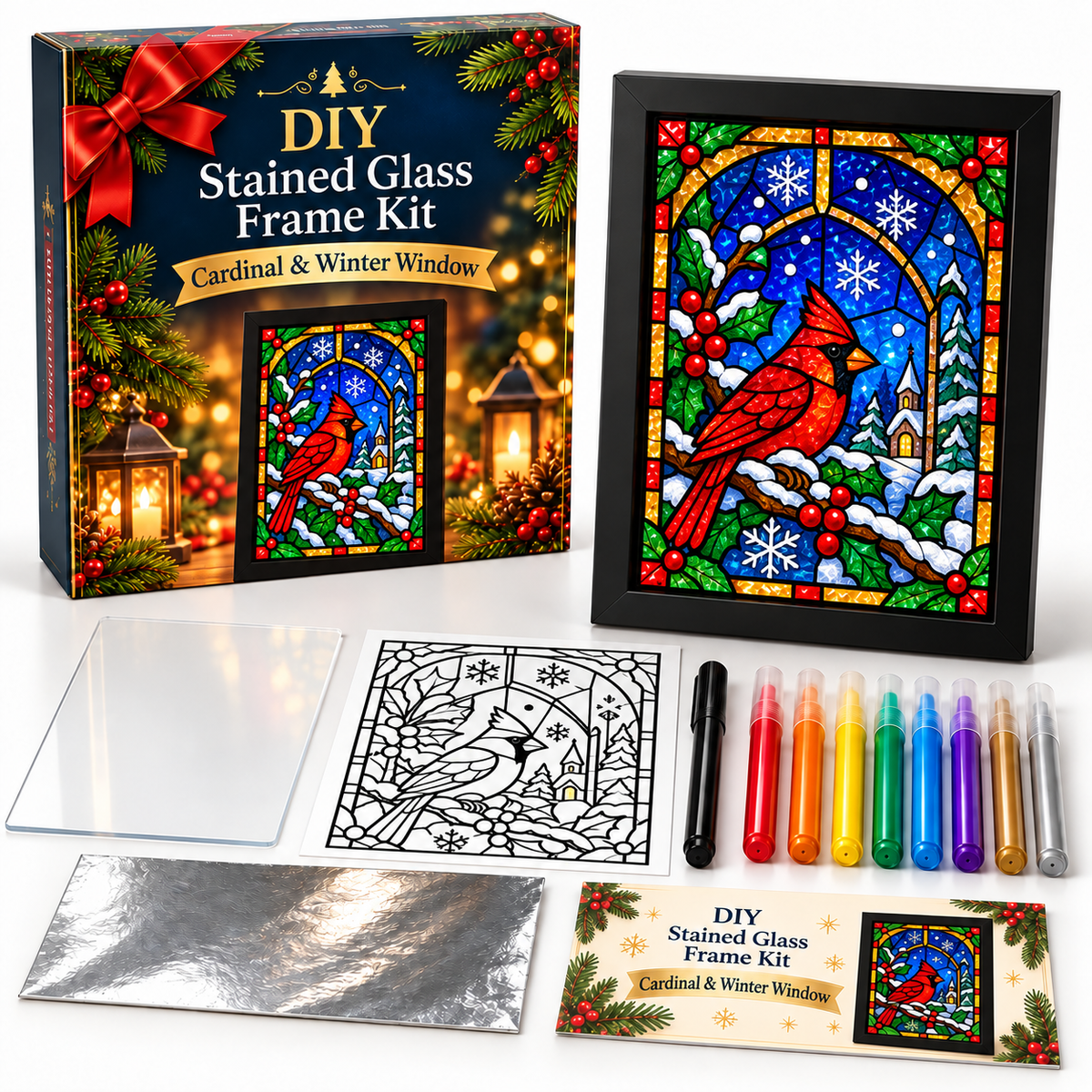 🎄✨ DIY Christmas Stained Glass Frame Kit – Create Your Own Holiday Window Art