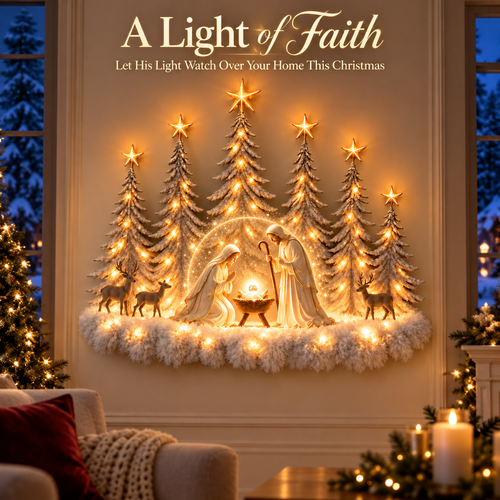 ✝️ Illuminated Woodland Nativity Wall Decor – A Light of Hope for Your Home ✨
