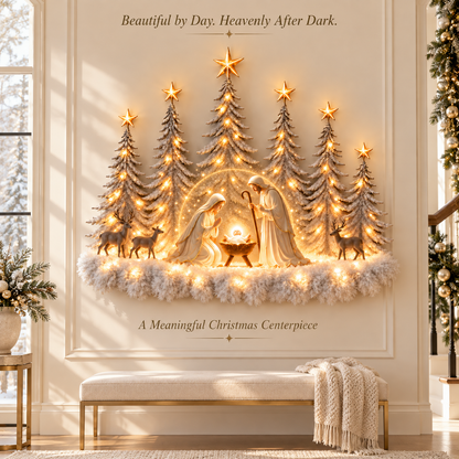 ✝️ Illuminated Woodland Nativity Wall Decor – A Light of Hope for Your Home ✨
