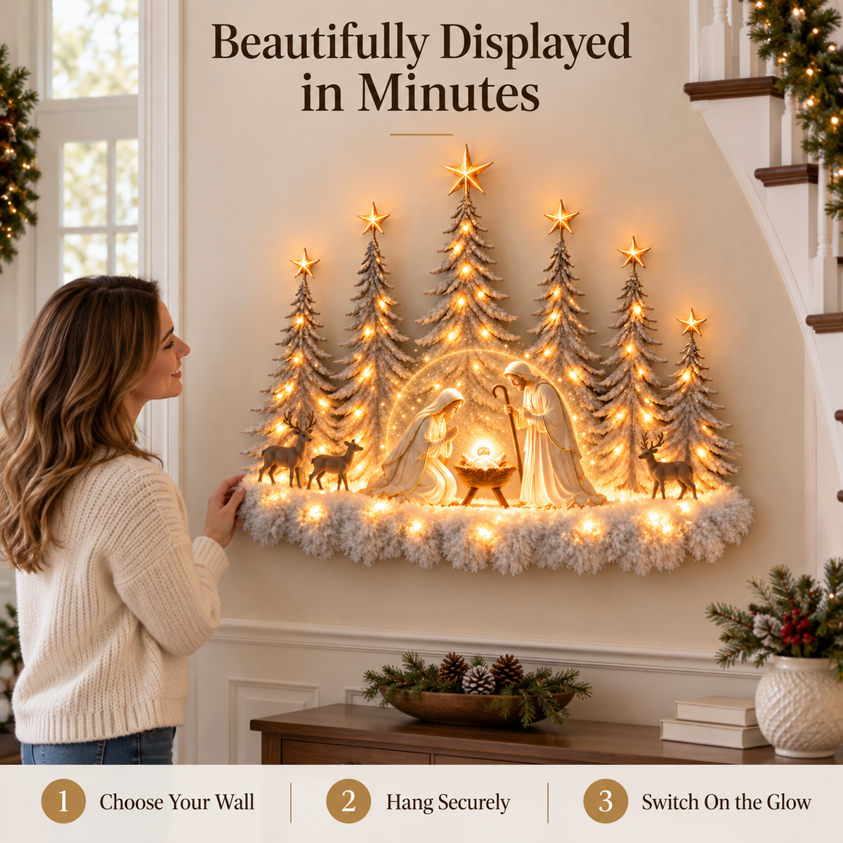 ✝️ Illuminated Woodland Nativity Wall Decor – A Light of Hope for Your Home ✨